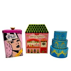 Benefit Cosmetics Beauty Tin Trio Set Pastry Tin, Cake Tin, Beauty Lady‎ Tin
